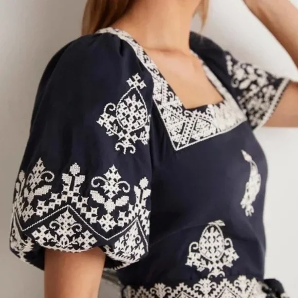 Boden NWOT SquareNeck Embroidered Puff Sleeve Ruffle Rara Dress (Size 4) - Picture 5 of 6